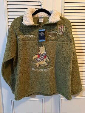 Winnie the Pooh Olive Green Sherpa Pullover for Women